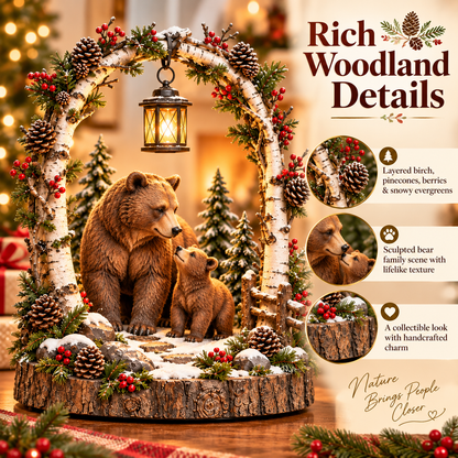 🐻Woodland Bear Family Lantern – Lighted Christmas Forest Tabletop Decor 🎄