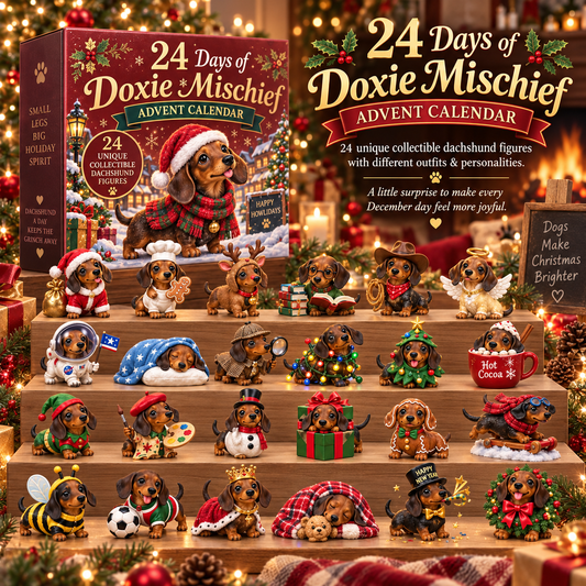 🎄 24 Days of Doxie Mischief Advent Calendar 🐾 – 24 Unique Dachshund Collectible Surprises