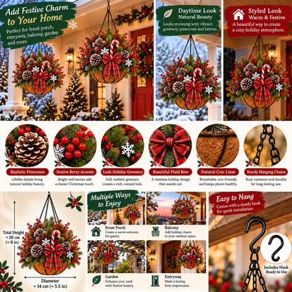 🎄 Last Day 50% OFF 🏆 Pre-Lit Christmas Hanging Basket | Pre-lit, weather-resistant, and zero maintenance