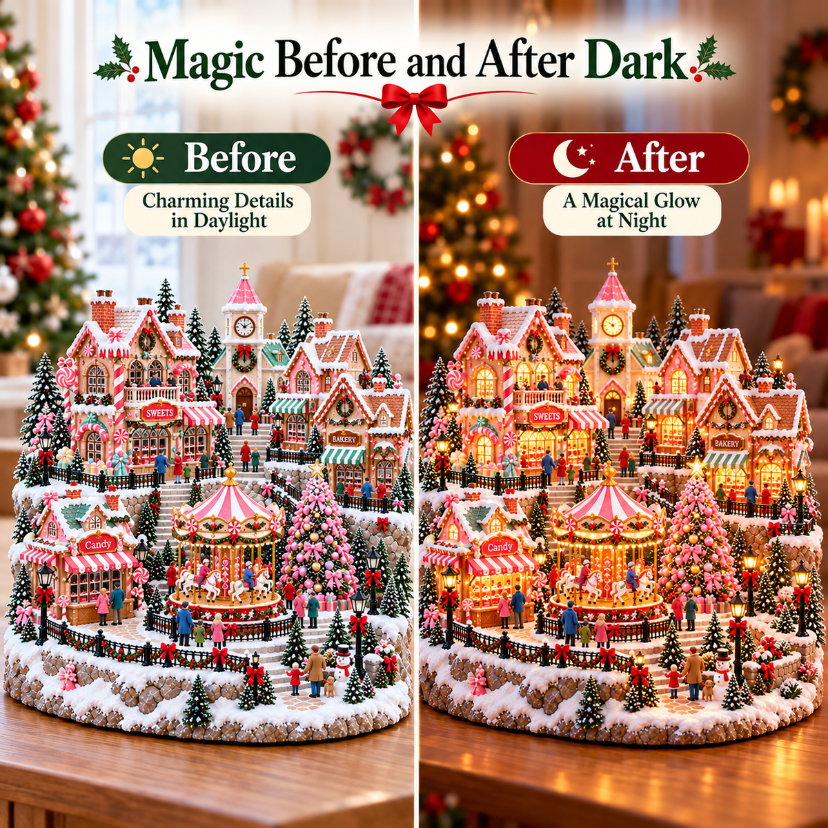 ✨ HOT SALE 49% OFF✨🎄"Candy-Bright" Christmas Market | Illuminated Miniature Christmas Town ✨