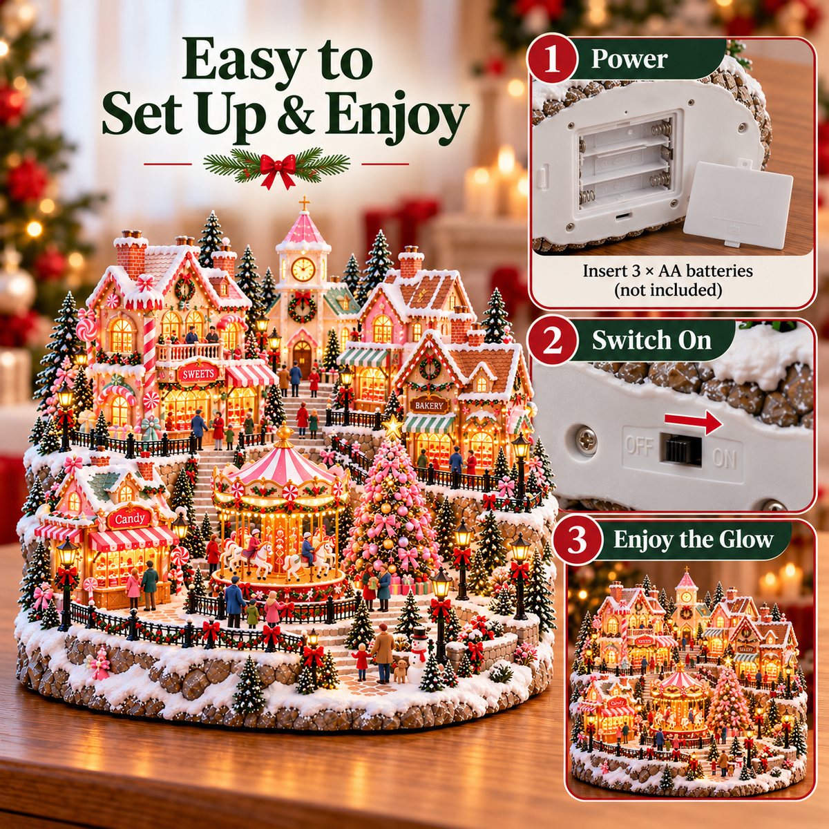 ✨ HOT SALE 49% OFF✨🎄"Candy-Bright" Christmas Market | Illuminated Miniature Christmas Town ✨