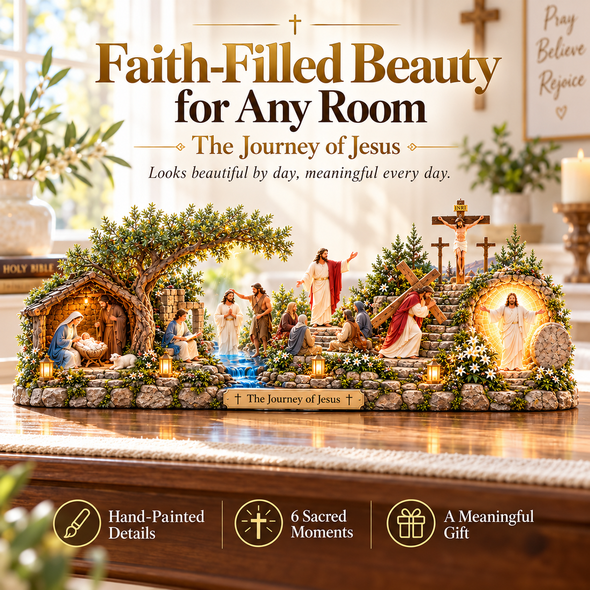 🔥 LAST DAY 49% OFF -✝️✨ The Journey of Jesus™ – Lighted 3D Biblical Story Centerpiece | Six Sacred Moments of Faith