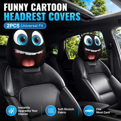 😆 Cartoon Car Headrest Covers 2 Pack Funny Auto Seat Decor Universal Fit 🚗