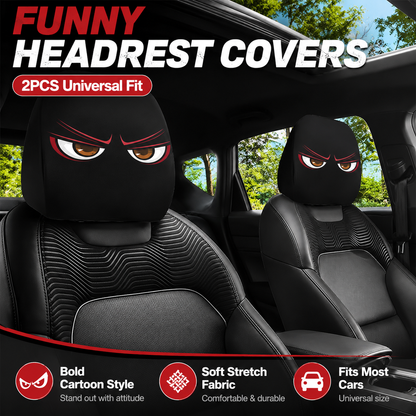 😆 Cartoon Car Headrest Covers 2 Pack Funny Auto Seat Decor Universal Fit 🚗