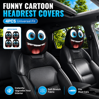 😆 Cartoon Car Headrest Covers 2 Pack Funny Auto Seat Decor Universal Fit 🚗