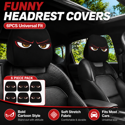 😆 Cartoon Car Headrest Covers 2 Pack Funny Auto Seat Decor Universal Fit 🚗