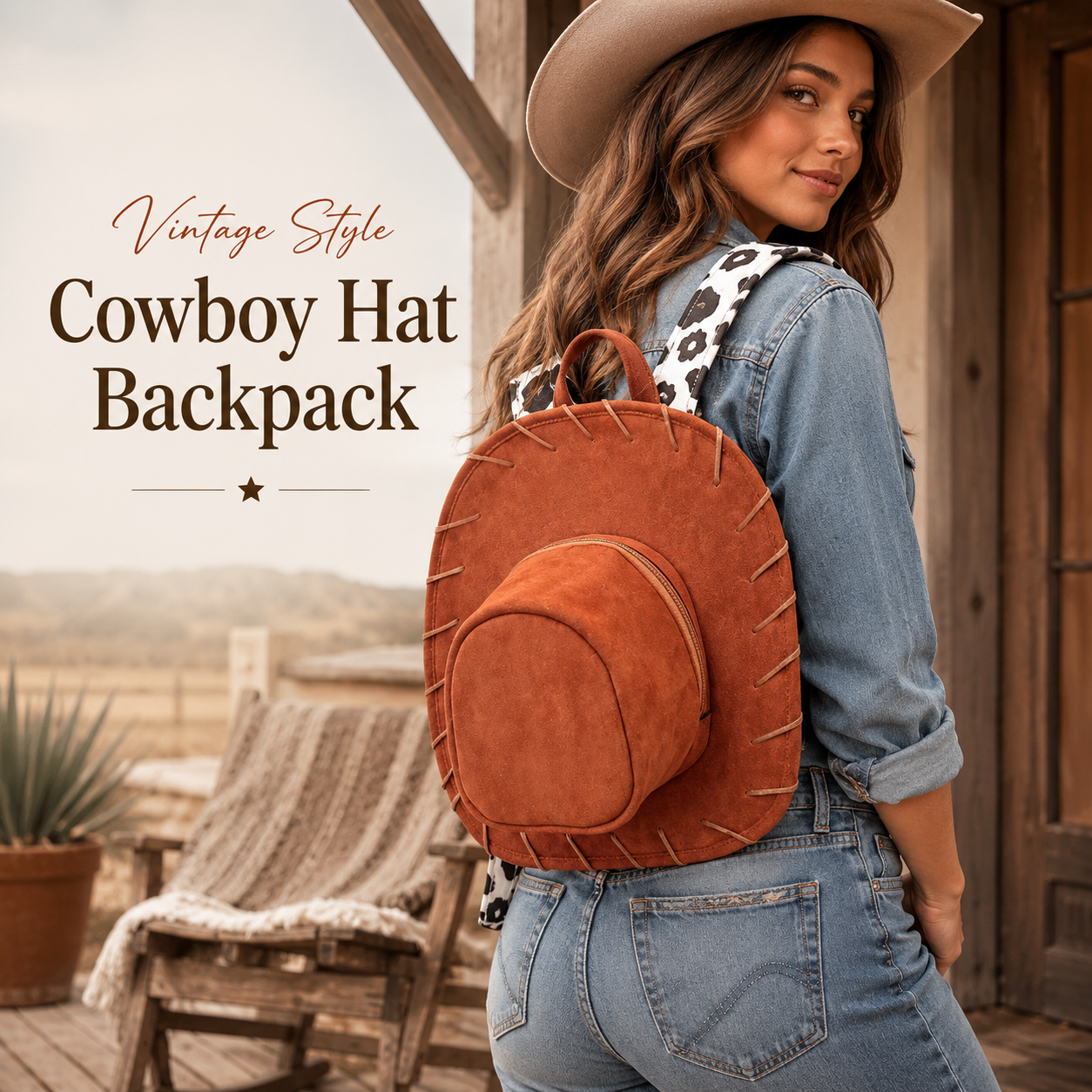 🎒🤠 Vintage Cowboy Hat-Shaped Backpack – Standout Western Style