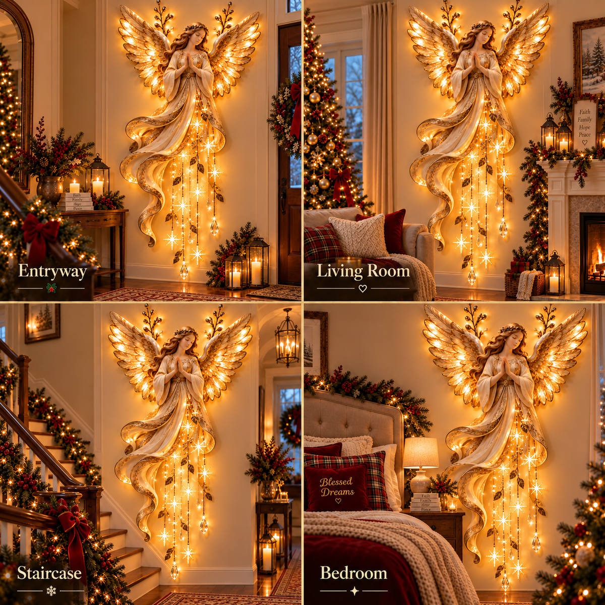 ✨Last Day 49% OFF✨Guardian Angel Starfall Cascade™ – Lighted Faith & Blessing Christmas Wall Decor✨