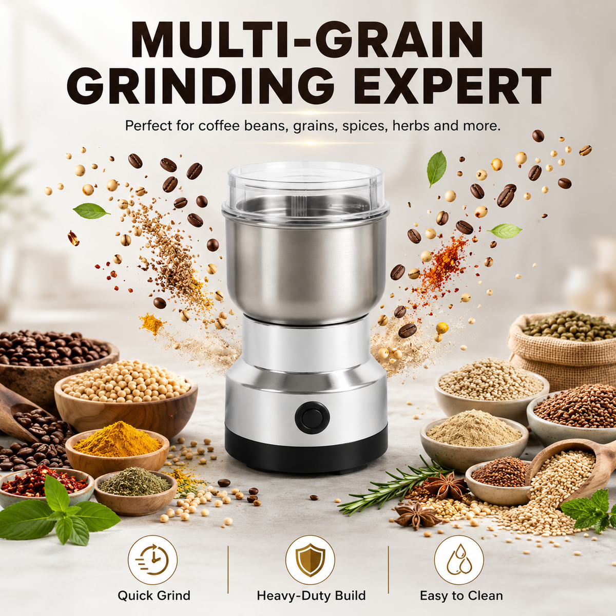 🚀 High-Speed Stainless Steel Grain Grinder