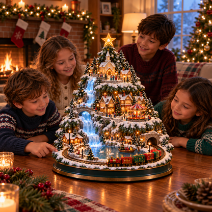 🔥LAST DAY 49%🔥OFF Lighted Christmas Village Tree with Train & Carousel