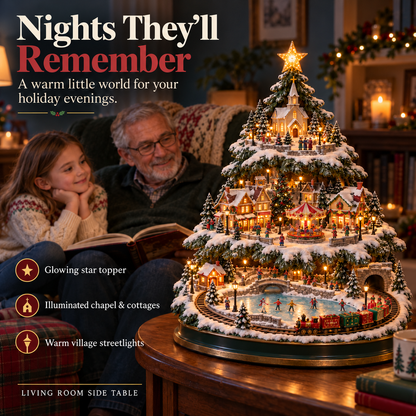🔥LAST DAY 49%🔥OFF Lighted Christmas Village Tree with Train & Carousel