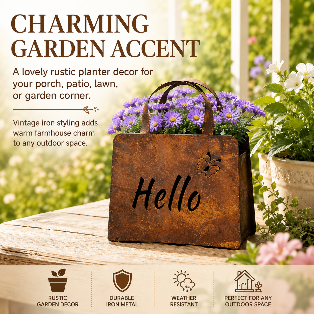 🌸Rustic Hello Metal Handbag Planter | Farmhouse Garden Decor