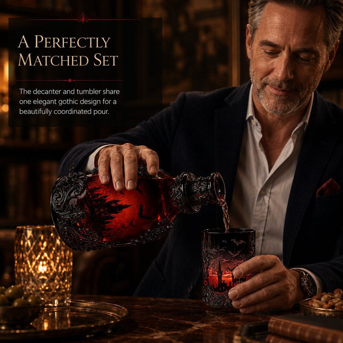 🦇🍺Gothic Vampire Castle Whisky Decanter & Tumbler - Gothic Bottle🔥