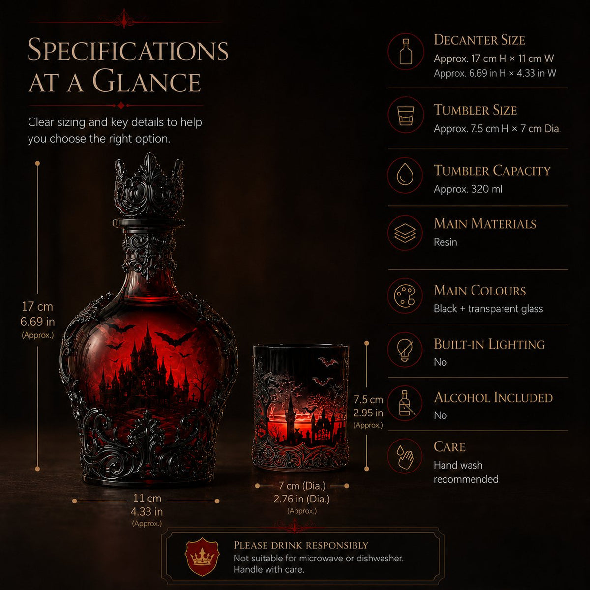 🦇🍺Gothic Vampire Castle Whisky Decanter & Tumbler - Gothic Bottle🔥