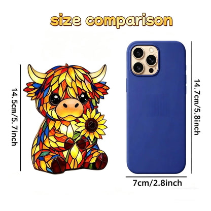 🐮 Highland Cow Sunflower Stained Glass LED Night Light Decorative Table Lamp
