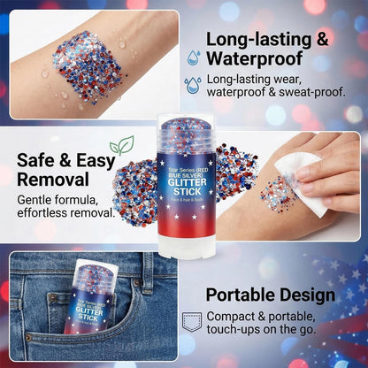🥳2026 HOT SALE💞3 in 1 Patriotic Glitter Body Stick Red White Blue Glow