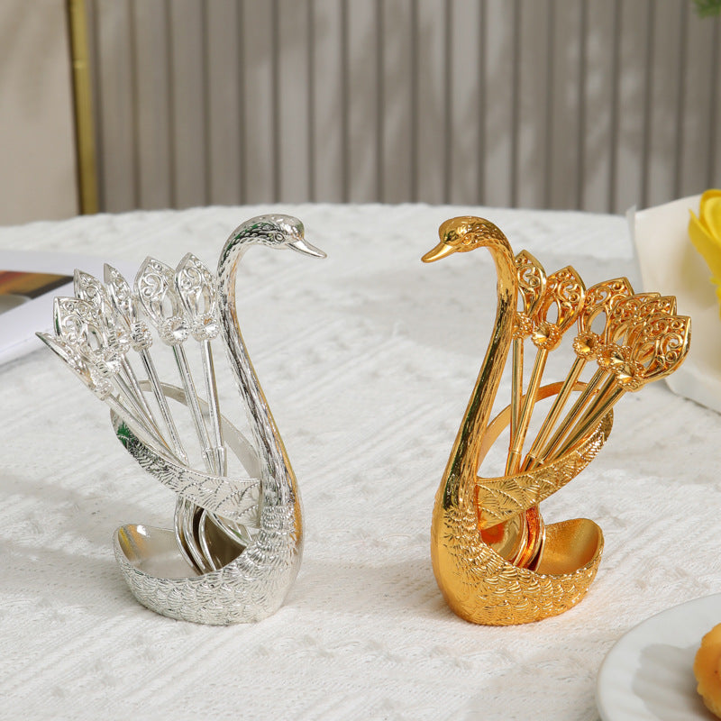 🦢Swan Spoon Set with Holder 6Pc Stainless Steel Coffee & Dessert Spoons