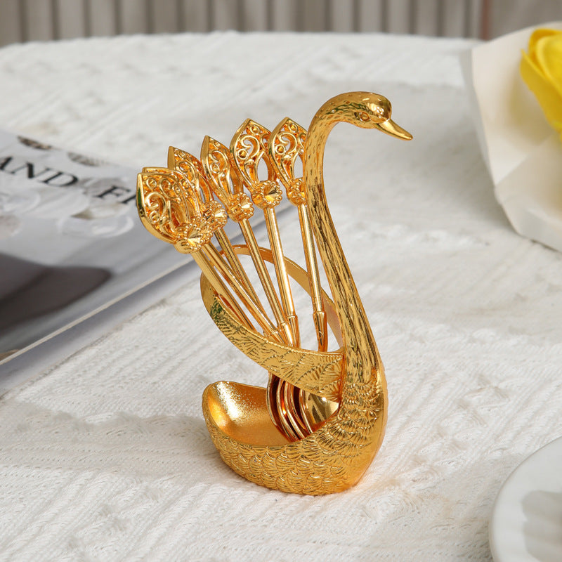 🦢Swan Spoon Set with Holder 6Pc Stainless Steel Coffee & Dessert Spoons