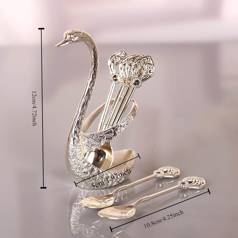 🦢Swan Spoon Set with Holder 6Pc Stainless Steel Coffee & Dessert Spoons