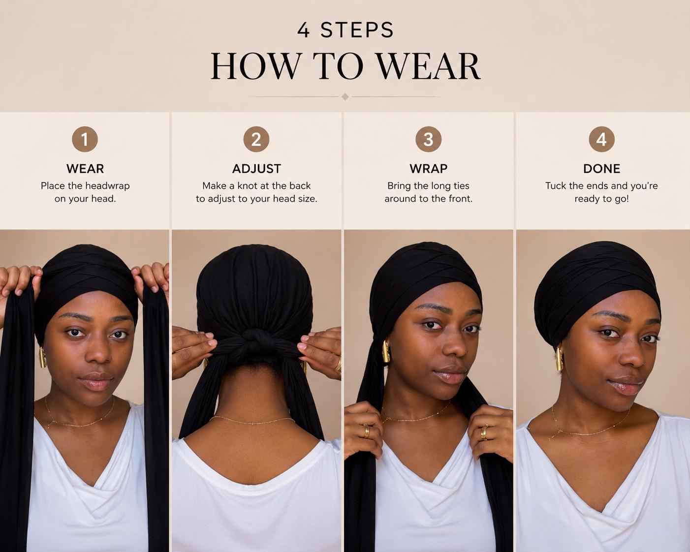 ✨ Adjustable Pre-Tied Turban Wrap – Effortless Everyday Elegance