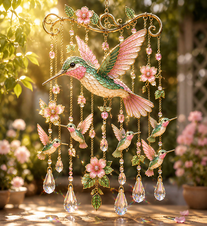 🔥Last Day 49% OFF🐦🎐Graceful Hummingbird Crystal Suncatcher Wind Chime