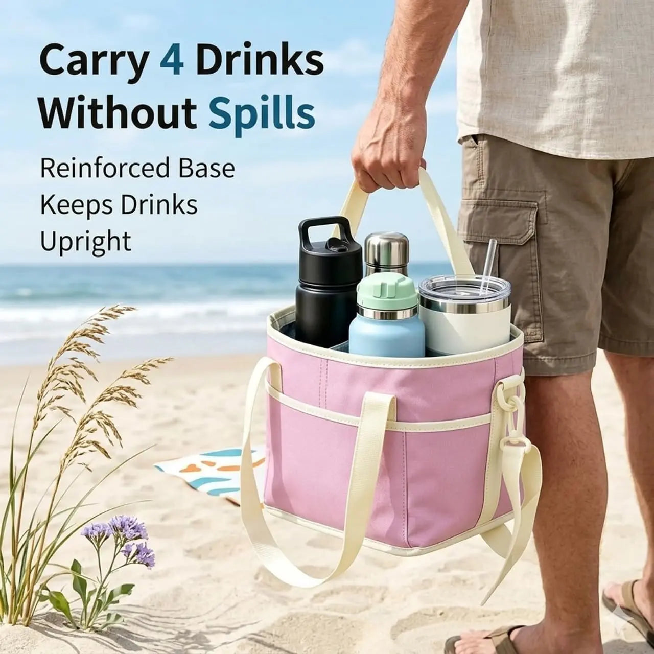 🥤 4 Compartment Insulated Drink Bag Removable Divider with Adjustable Strap