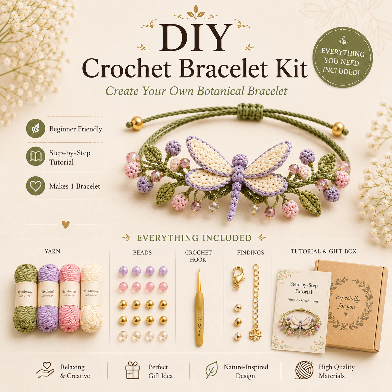 🌿 DIY Nature Charm Crochet Bracelet Making Kit