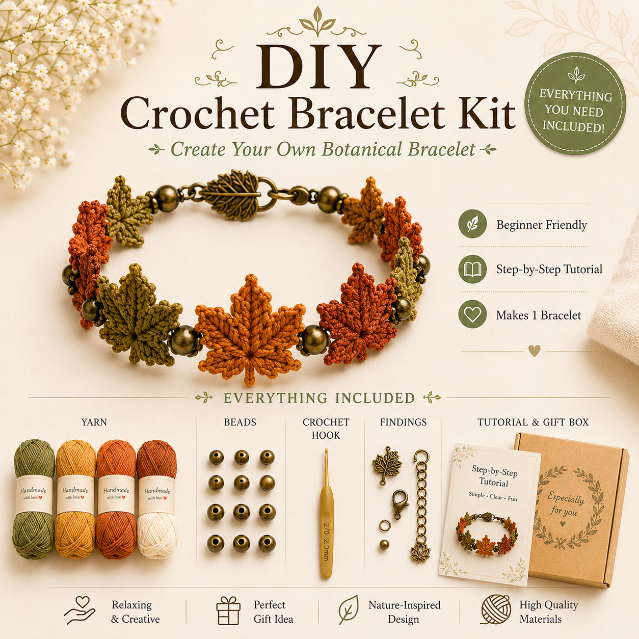 🌿 DIY Nature Charm Crochet Bracelet Making Kit