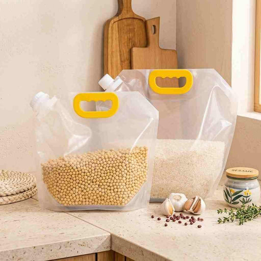 🌾 Reusable 1500ML Rice Storage Pouches Airtight Grain Cereal Bags With Handle