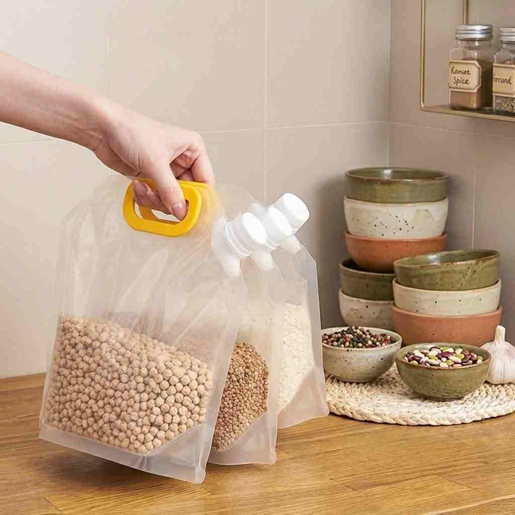 🌾 Reusable 1500ML Rice Storage Pouches Airtight Grain Cereal Bags With Handle