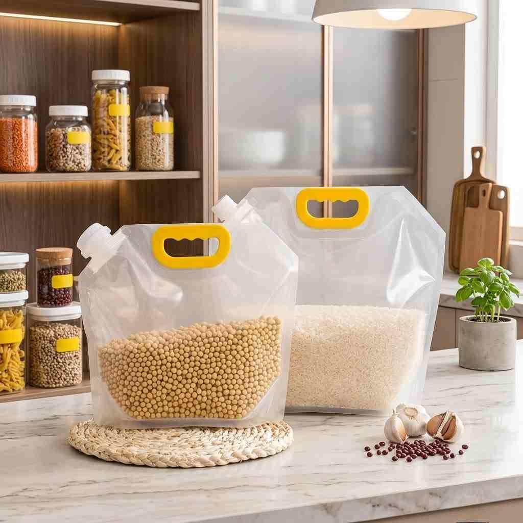 🌾 Reusable 1500ML Rice Storage Pouches Airtight Grain Cereal Bags With Handle