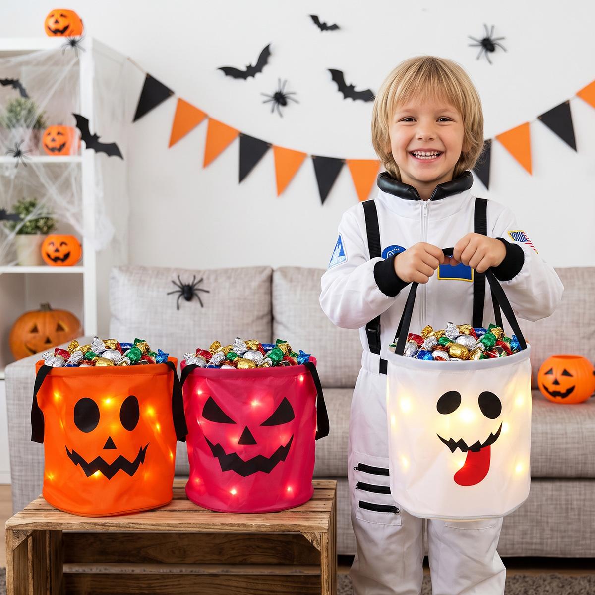 🎃 Light-Up Halloween Candy Bucket Set – Reusable Trick or Treat Bags