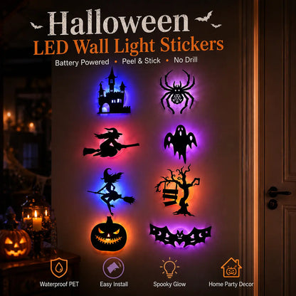 🎃 Halloween LED Silhouette Wall Light Stickers – Spooky Peel &amp; Stick Party Decor