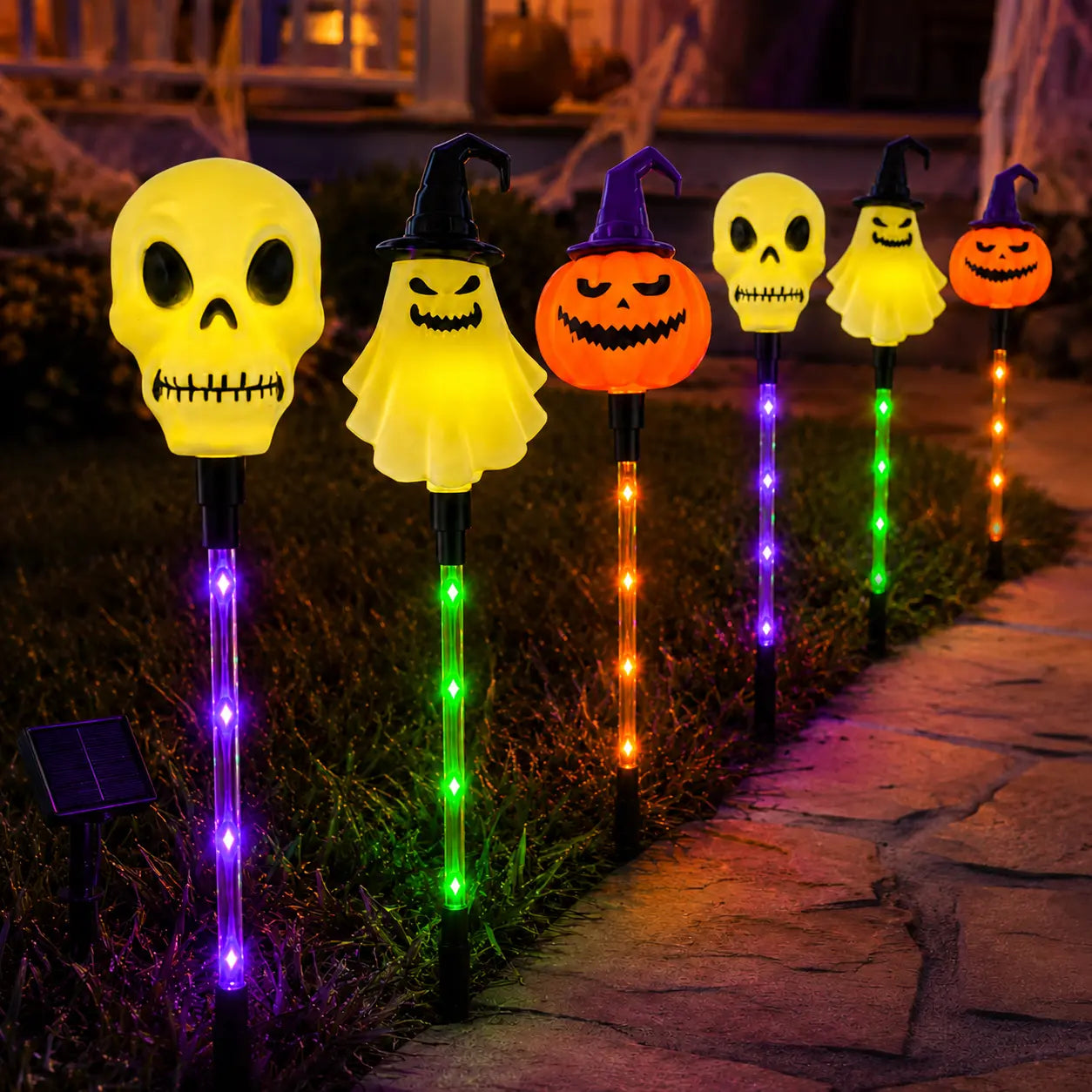 🎃 Halloween Solar Path Lights Set – 6-Piece Spooky Garden Stake Lights with 8 Lighting Modes