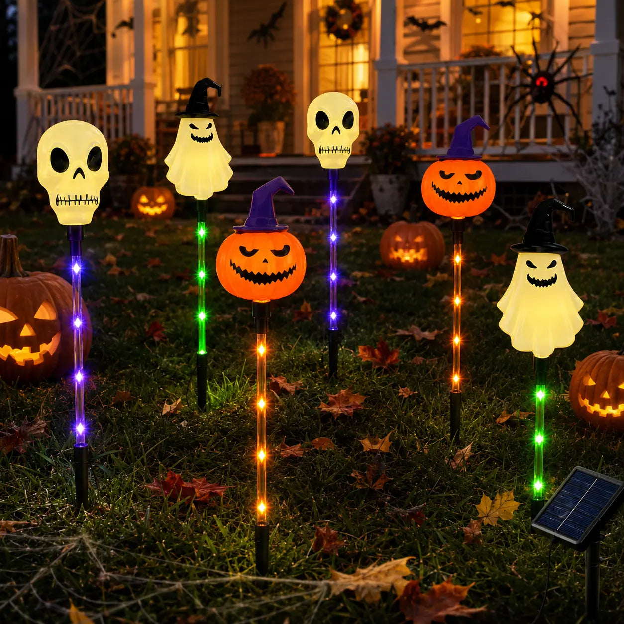 🎃 Halloween Solar Path Lights Set – 6-Piece Spooky Garden Stake Lights with 8 Lighting Modes