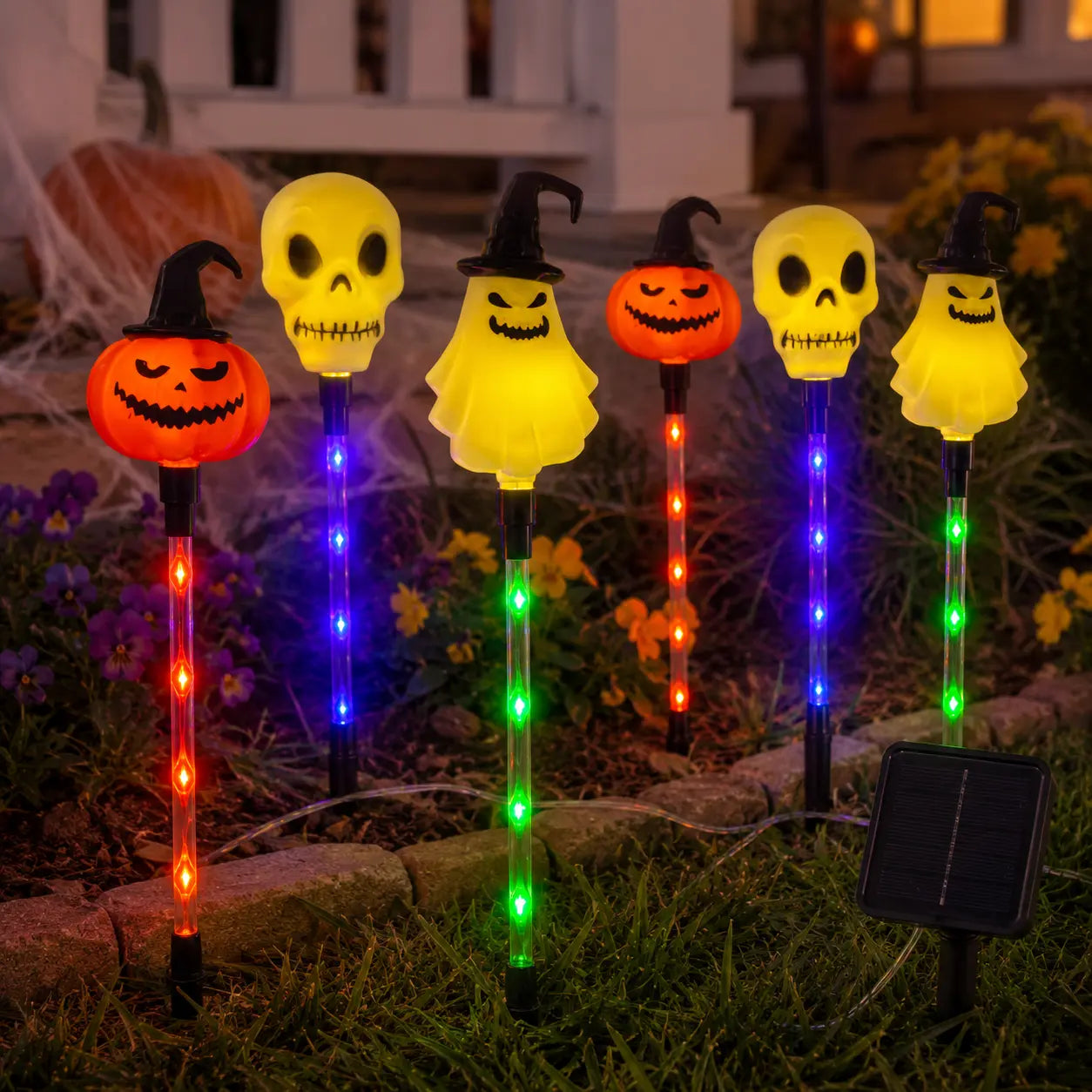 🎃 Halloween Solar Path Lights Set – 6-Piece Spooky Garden Stake Lights with 8 Lighting Modes