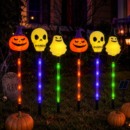 🎃 Halloween Solar Path Lights Set – 6-Piece Spooky Garden Stake Lights with 8 Lighting Modes