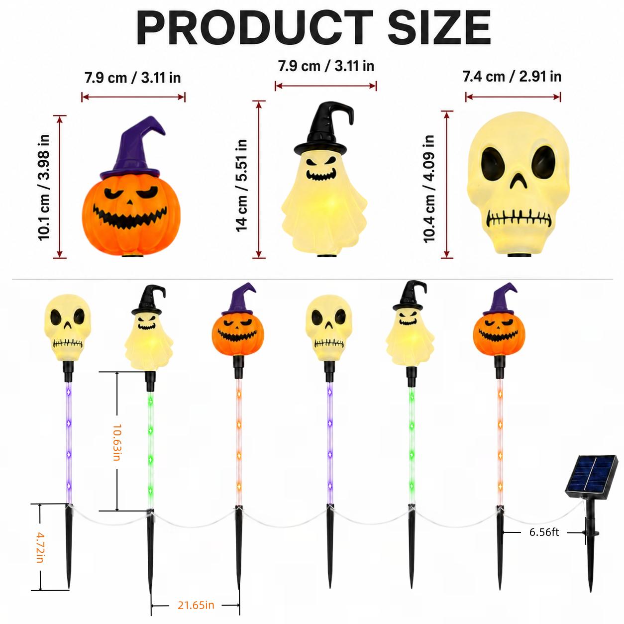 🎃 Halloween Solar Path Lights Set – 6-Piece Spooky Garden Stake Lights with 8 Lighting Modes