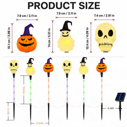 🎃 Halloween Solar Path Lights Set – 6-Piece Spooky Garden Stake Lights with 8 Lighting Modes