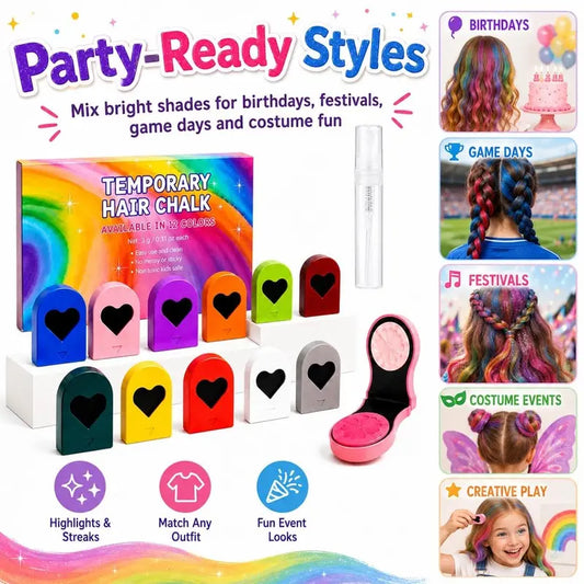 🎃 6/12 Colors Temporary Hair Chalk – Washable Festival Hair Color for Halloween, Cosplay & Parties