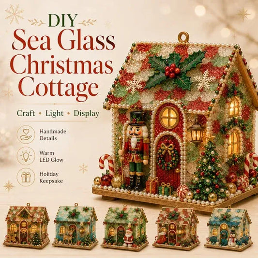 🎄 Sea Glass Christmas Cottage Craft Kit – Create Your Own Cozy Holiday House