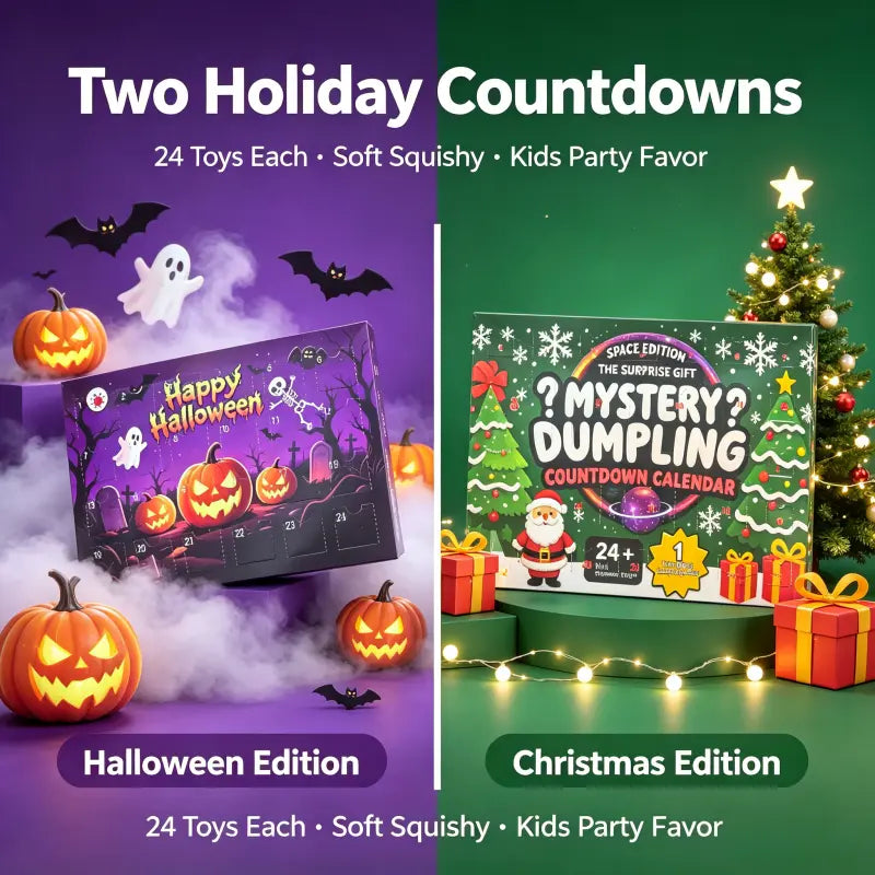 Christmas Advent Calendar Bundle | Halloween & Holiday Fidget Toy Countdown Calendars, 24 Surprise Squishies Each
