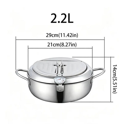 304 Stainless Steel Deep Fryer Pot with Thermometer & Oil Drainer Rack