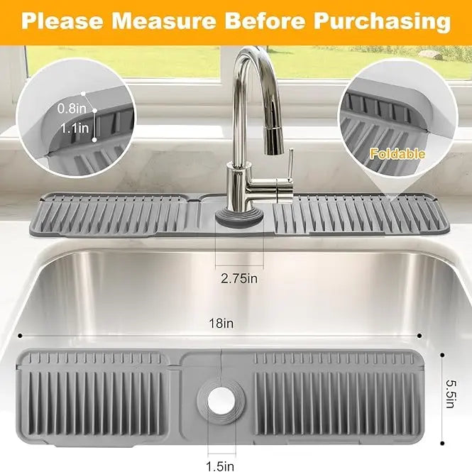 24 Inch Silicone Faucet Mat For Kitchen Sink, 5° Slope Fast Self-Draining Splash Guard, Longer Non-Slip Sink Protector, Easy Clean Kitchen Accessories, Home Organization & Countertop Protector