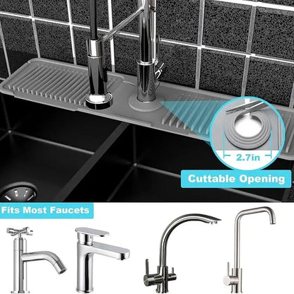 24 Inch Silicone Faucet Mat For Kitchen Sink, 5° Slope Fast Self-Draining Splash Guard, Longer Non-Slip Sink Protector, Easy Clean Kitchen Accessories, Home Organization & Countertop Protector