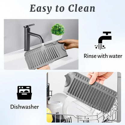 24 Inch Silicone Faucet Mat For Kitchen Sink, 5° Slope Fast Self-Draining Splash Guard, Longer Non-Slip Sink Protector, Easy Clean Kitchen Accessories, Home Organization & Countertop Protector