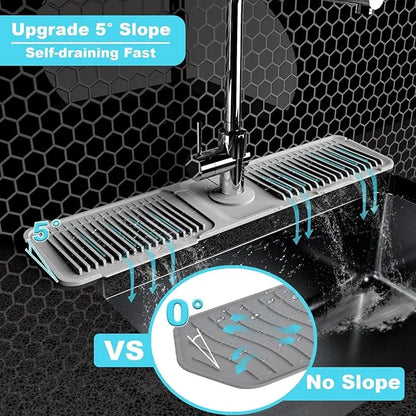 24 Inch Silicone Faucet Mat For Kitchen Sink, 5° Slope Fast Self-Draining Splash Guard, Longer Non-Slip Sink Protector, Easy Clean Kitchen Accessories, Home Organization & Countertop Protector