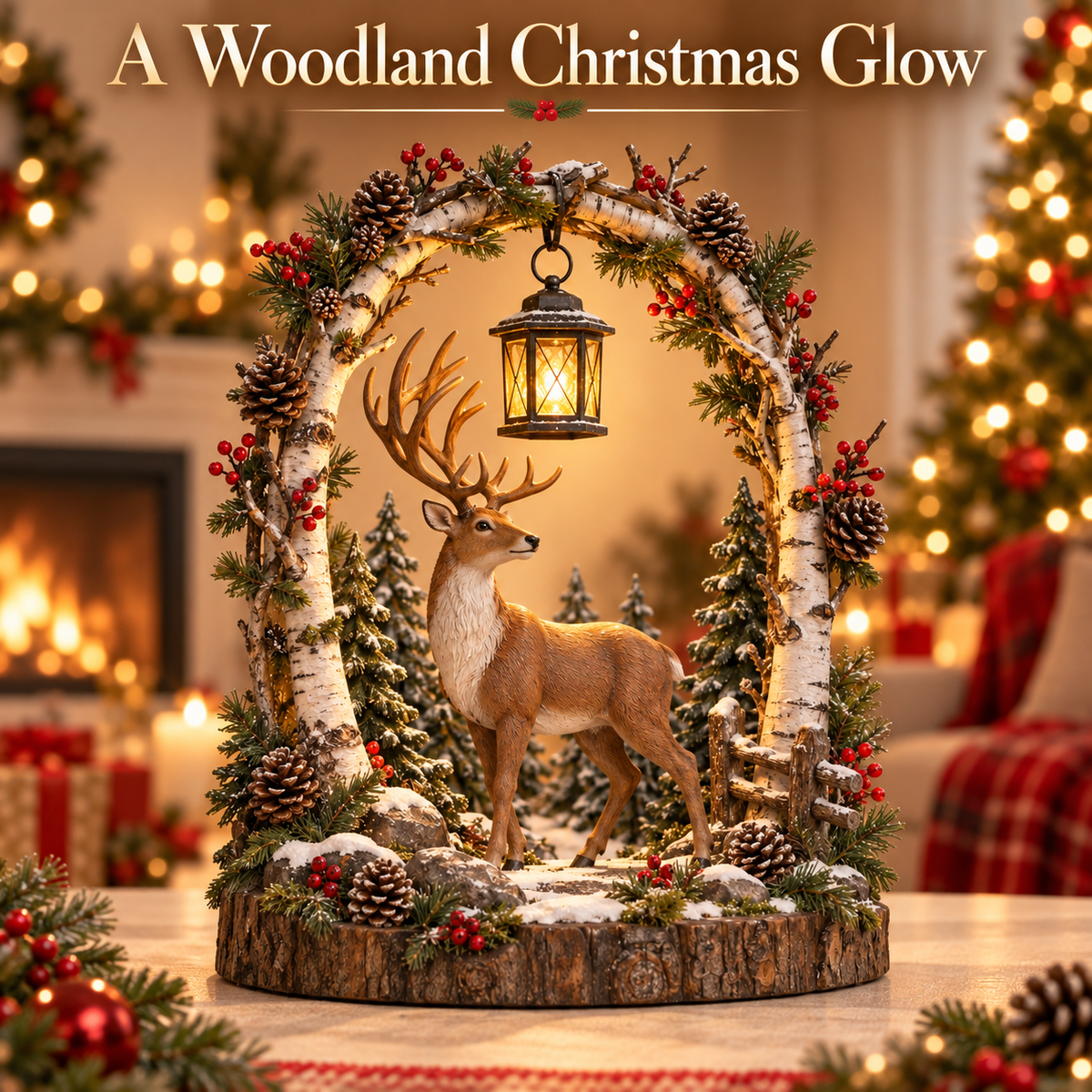 🐺❄️ Howling Wolf Wooden Lantern | Winter Woodland Light-Up Decoration