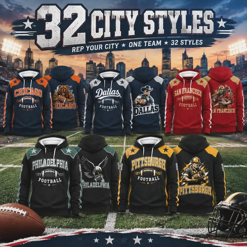 🏈Hot Sale 50% OFF-32 City Styles Vintage Football Hoodie – Classic American Sports Collection