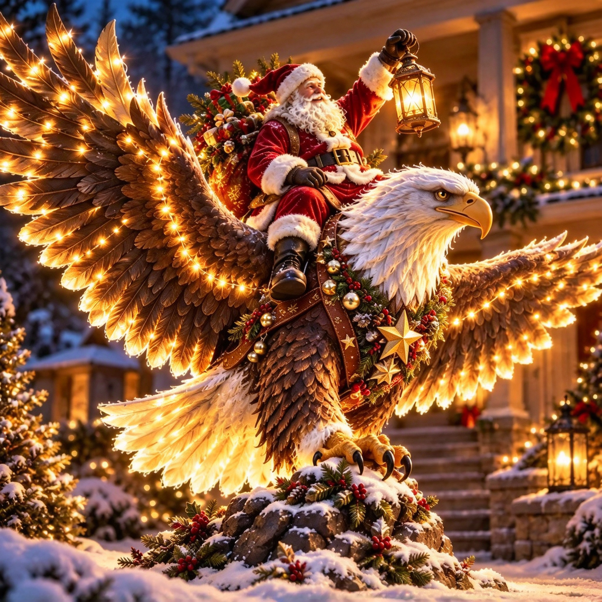 🎅 Sky Rider Santa – Lighted Eagle & Santa Figurine 🦅